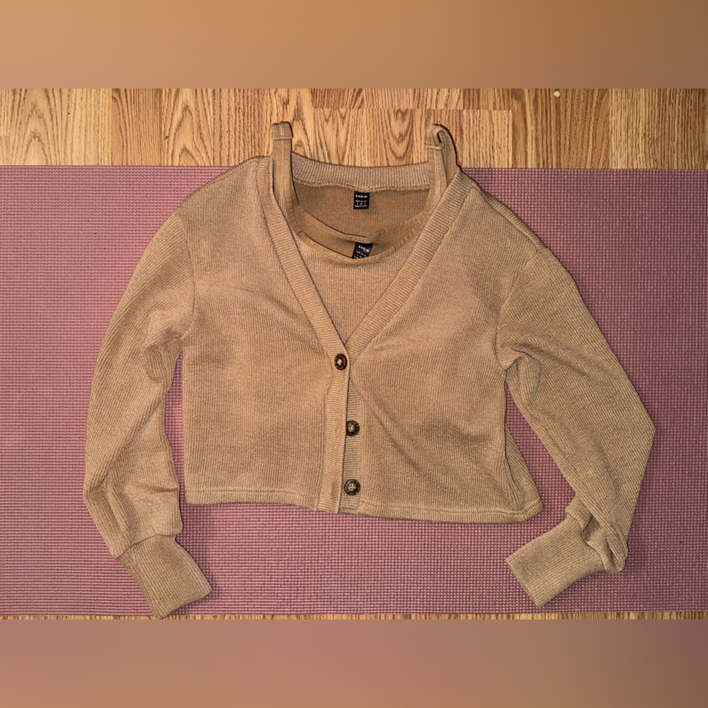 SHEIN Tan Knit Cardigan with V-Neck